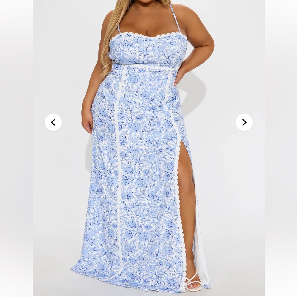 Fashion Nova Mira Printed Maxi Dress Floral White Blue nwt new size XL